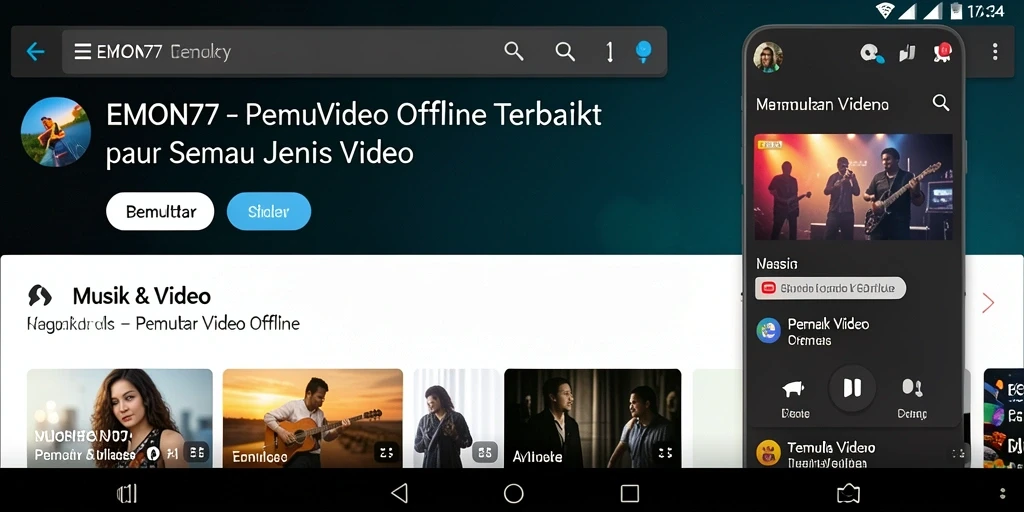 Tampilan utama EMON77 dengan antarmuka Pemutar Video Offline yang ramah pengguna.