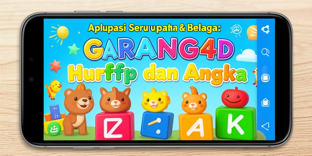 Tampilan antarmuka GARANG4D yang singkat dan interaktif untuk belajar huruf dan angka.