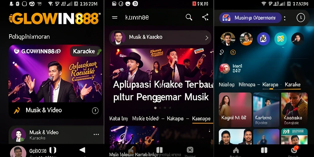 Tampilan antarmuka GLOWIN88 saat pengguna bernyanyi karaoke dengan fitur lirik.