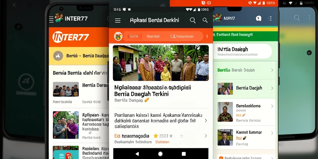 Antarmuka pengguna aplikasi INTER77 untuk berita daerah.