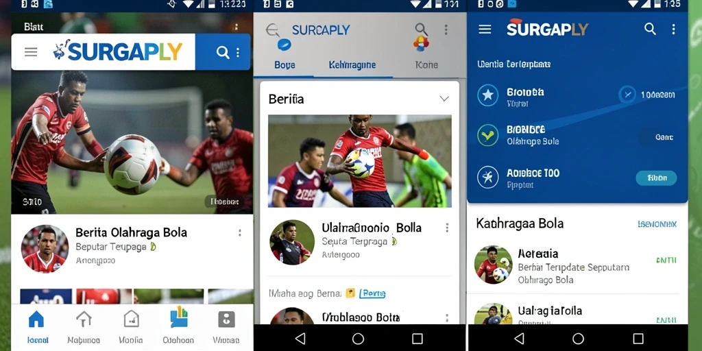 Antarmuka utama SURGAPLY dengan berita olahraga bola terkini.
