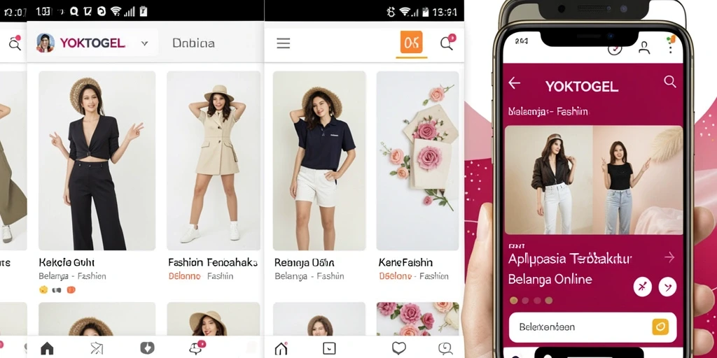Antarmuka aplikasi YOKTOGEL dengan berbagai produk fashion.